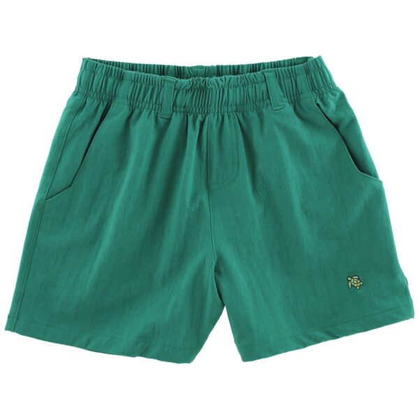 Green elastic waistband shorts with pockets