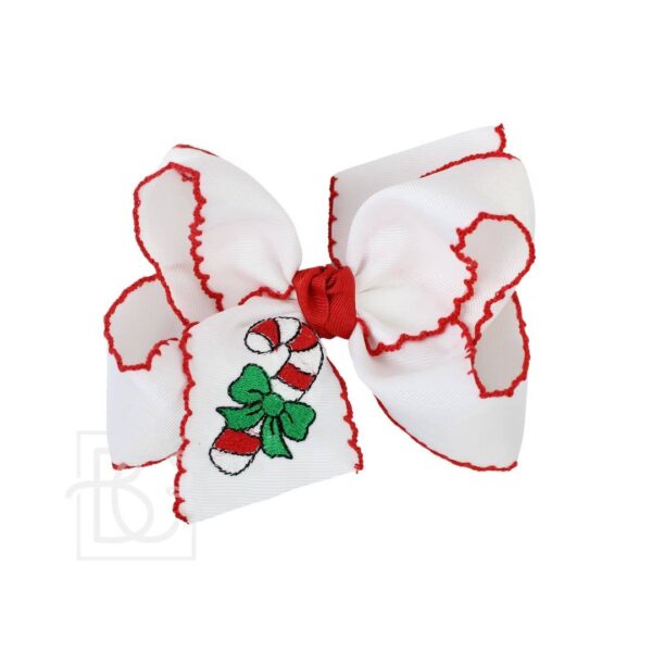 beyond creations embroidered candy cane crochet edge hair bow 5.5 inches