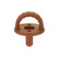 Brown braided handle pacifier for babies.
