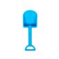 Blue plastic toy shovel on white background.