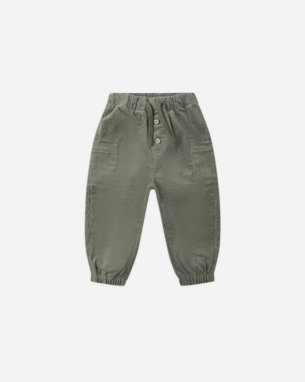 quincy mae luca corduroy pants forest Green corduroy toddler pants with pockets and buttons.