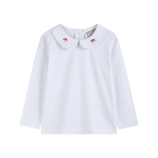 lil cactus red ruffle jumper dress with santa claus peter pan collar long sleeve tee White long-sleeve shirt with peter pan collar