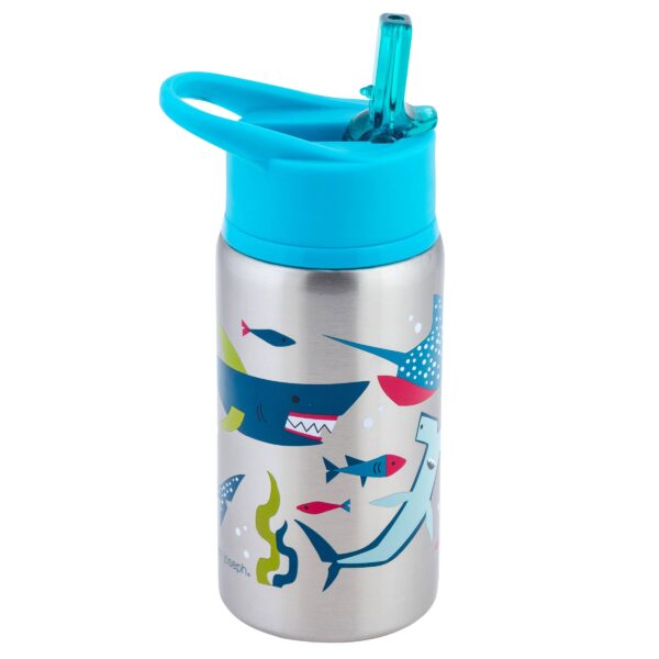Stainless steel water bottle with sea life design.