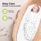 Baby in swaddle, machine washable, dryer-friendly.