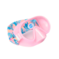 Pink snorkeling mask with colorful strap design.