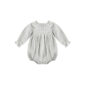 Gray plaid baby romper with smocked design.