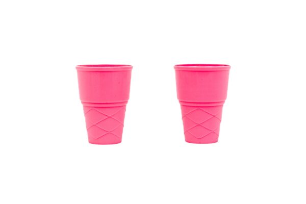 toysmith toysmith 6 piece set ice cream sand bucket set Two pink stackable cups on white background