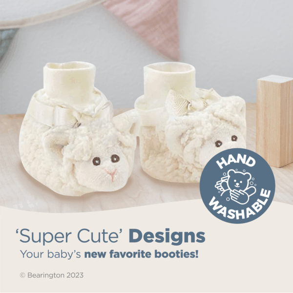 Cute lamb baby booties, hand washable.