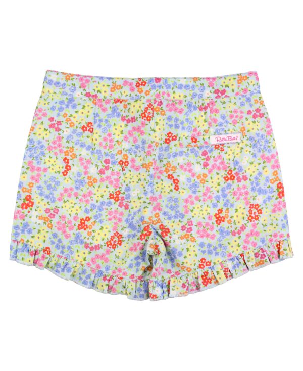 Floral patterned ruffle shorts for kids.