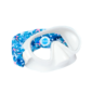 Colorful star-patterned swim goggles with clear lens.