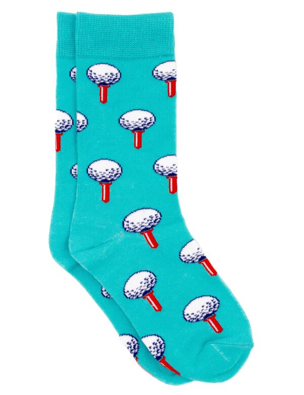 Teal socks with golf ball pattern