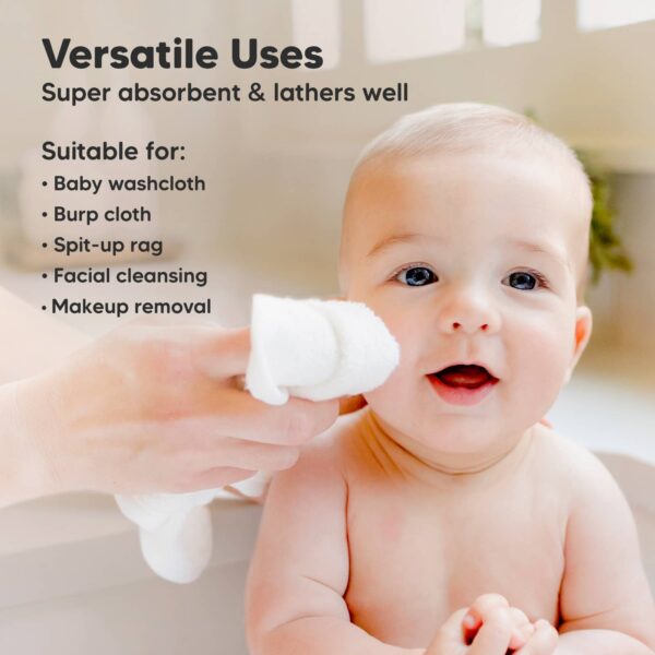keababies 6 pack baby wash cloths: white Baby in bath with versatile washcloth.