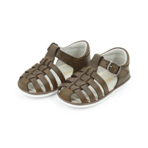 Brown leather toddler sandals with adjustable strap