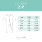 Baby clothing size chart for zip onesie.