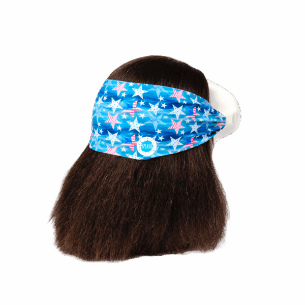 splash place swim goggles mask 'merica swim mask Starry blue headband on mannequin head