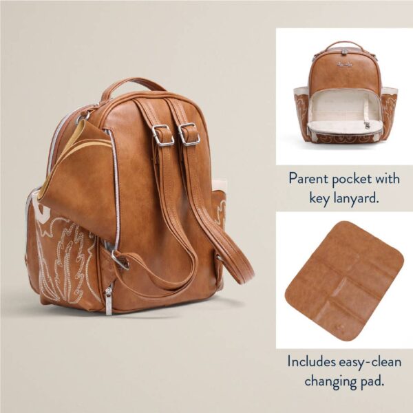 itzy ritzy nash mini plus™ backpack diaper bag Brown leather diaper backpack with key lanyard.