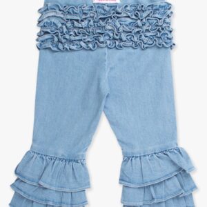 Blue ruffle denim capris for kids