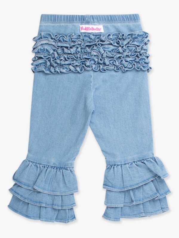 Blue ruffle denim capris for kids