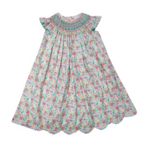 Floral smocked dress with cap sleeves
