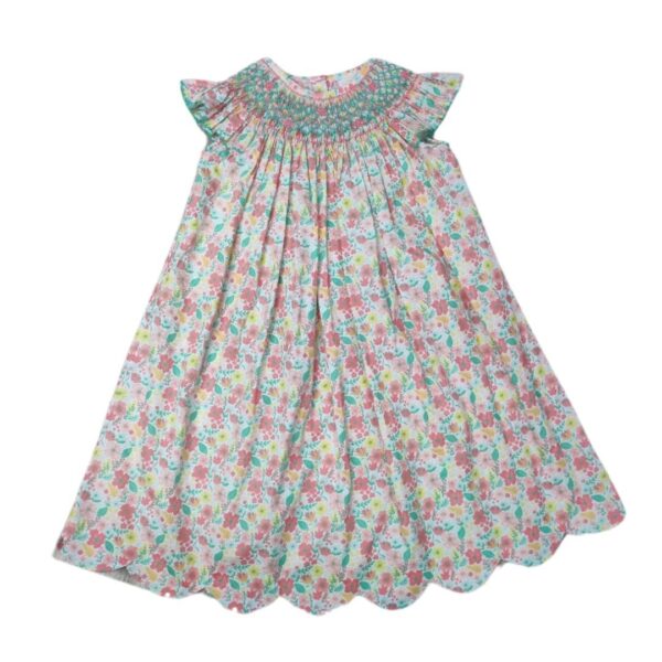 Floral smocked dress with cap sleeves