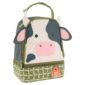 Cow-themed insulated lunch bag with zippers.