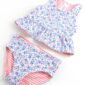 Floral toddler swimsuit set with pink and blue pattern.
