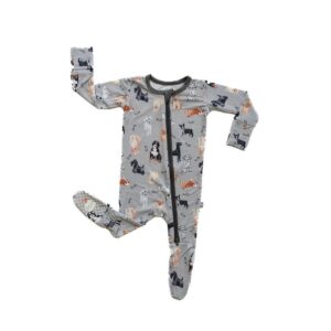 Gray onesie with colorful dog print design
