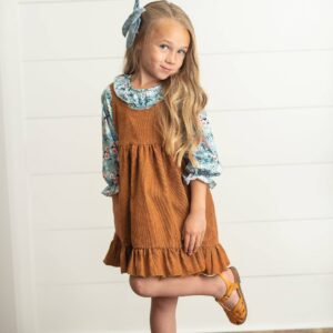 Wren & James - Kids Blue Floral Smocked Top & Caramel Corduroy Jumper Set