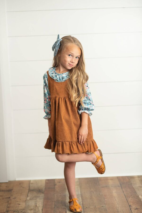 wren & james kids blue floral smocked top & caramel corduroy jumper set wren & james kids blue floral smocked top & caramel corduroy jumper set