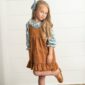wren & james kids blue floral smocked top & caramel corduroy jumper set