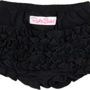 Black ruffled baby bloomers with pink logo
