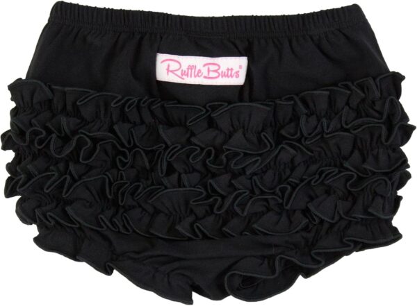 Black ruffled baby bloomers with pink logo