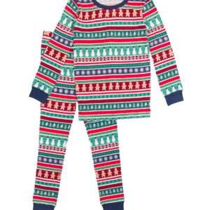 Festive children's pajamas with holiday motifs.
