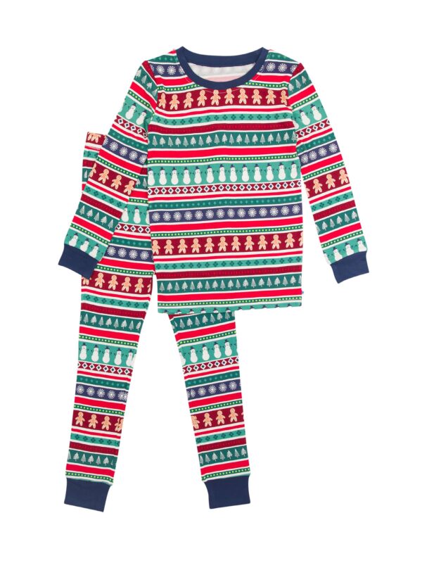 rufflebutts + ruggedbutts boys fair isle friends bamboo viscose long sleeve pajama set Festive children's pajamas with holiday motifs.