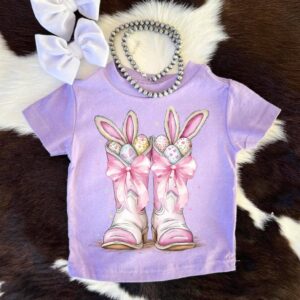 Purple Easter shirt with bunny boots design.