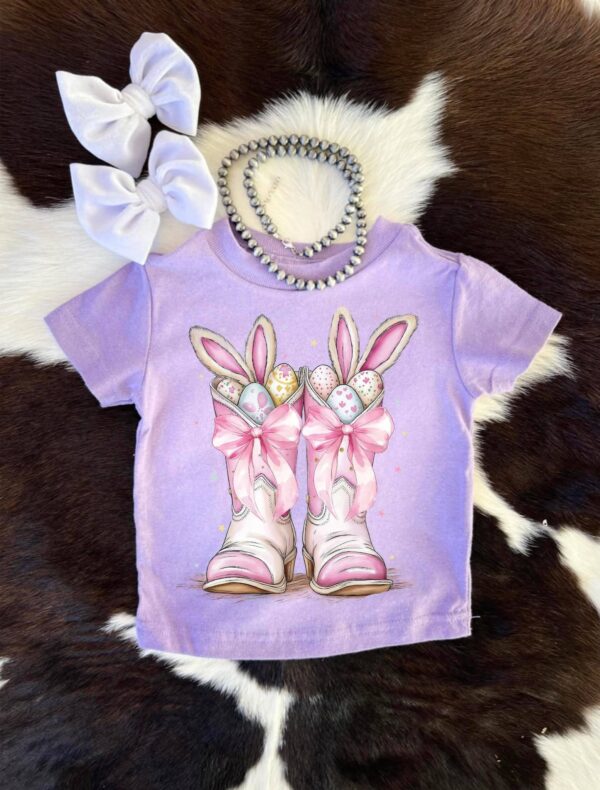 Purple Easter shirt with bunny boots design.