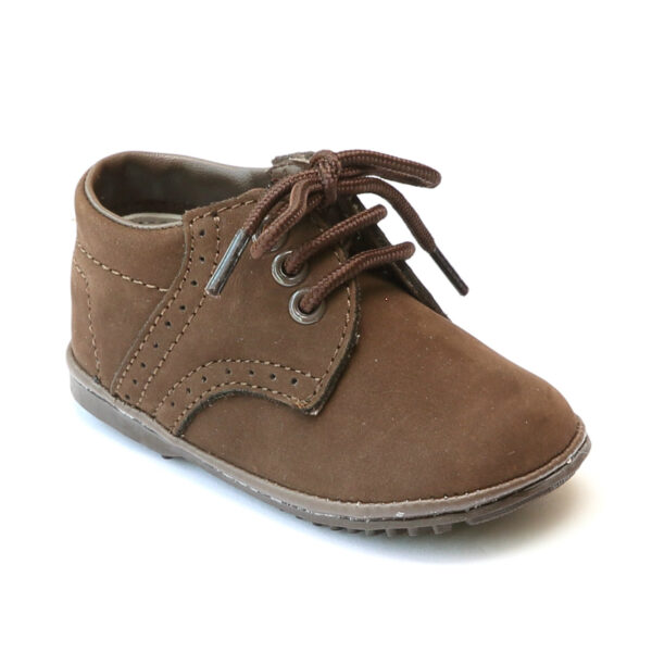 Brown leather baby shoe with laces