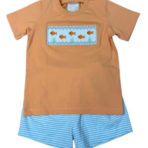 Whimsy Bay Kids - Goldfish Gang Smocked Short Set