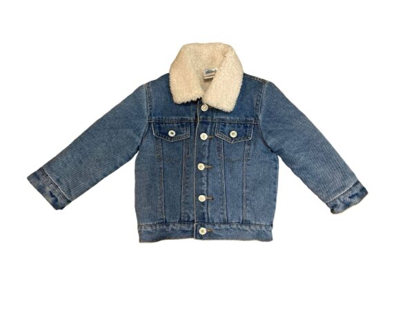 Blue denim jacket with fleece collar