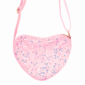 Pink heart-shaped sequin purse with strap