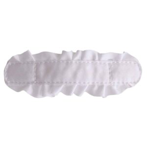 White satin sleep mask with ruffled edges.