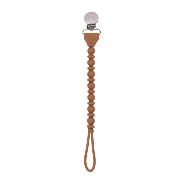 itzy ritzy sweetie strap™ silicone one piece pacifier clips Brown silicone pacifier clip with beads.