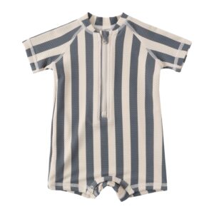 Quincy Mae - Zip One-Piece Rashguard Swimsuit Retro Ocean Stripe