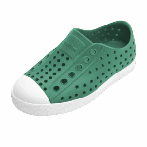 Green slip-on shoe with perforated design
