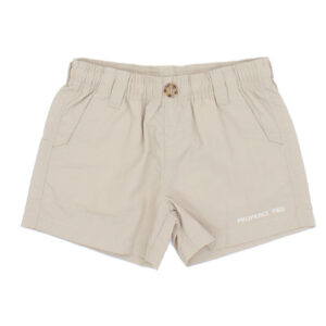 Tan kids' shorts with button and pockets