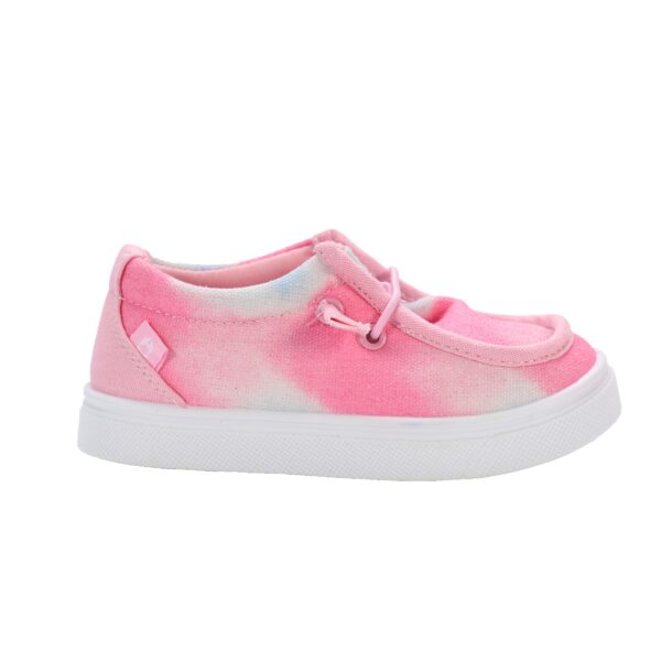 Pink canvas shoe with white sole