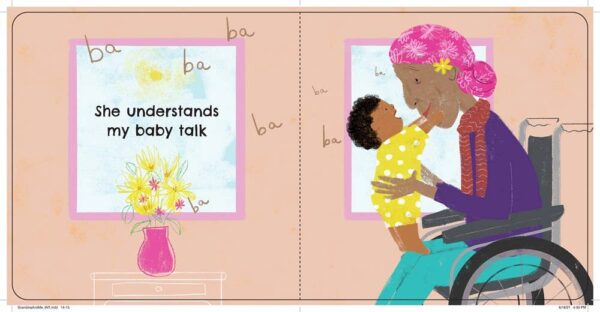 Grandma and baby communicate heart to heart.