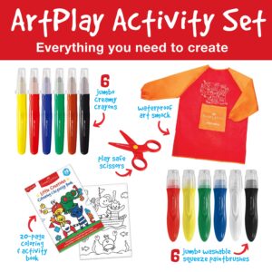 ArtPlay Activity Set with crayons, smock, scissors, book.