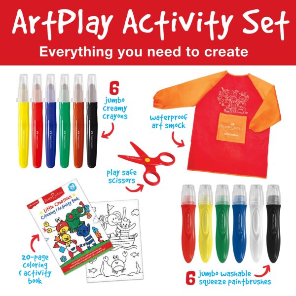 faber castell / creativity for kids little creatives artplay activity set ArtPlay Activity Set with crayons, smock, scissors, book.