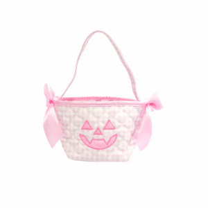 Pink Halloween basket with jack-o'-lantern design
